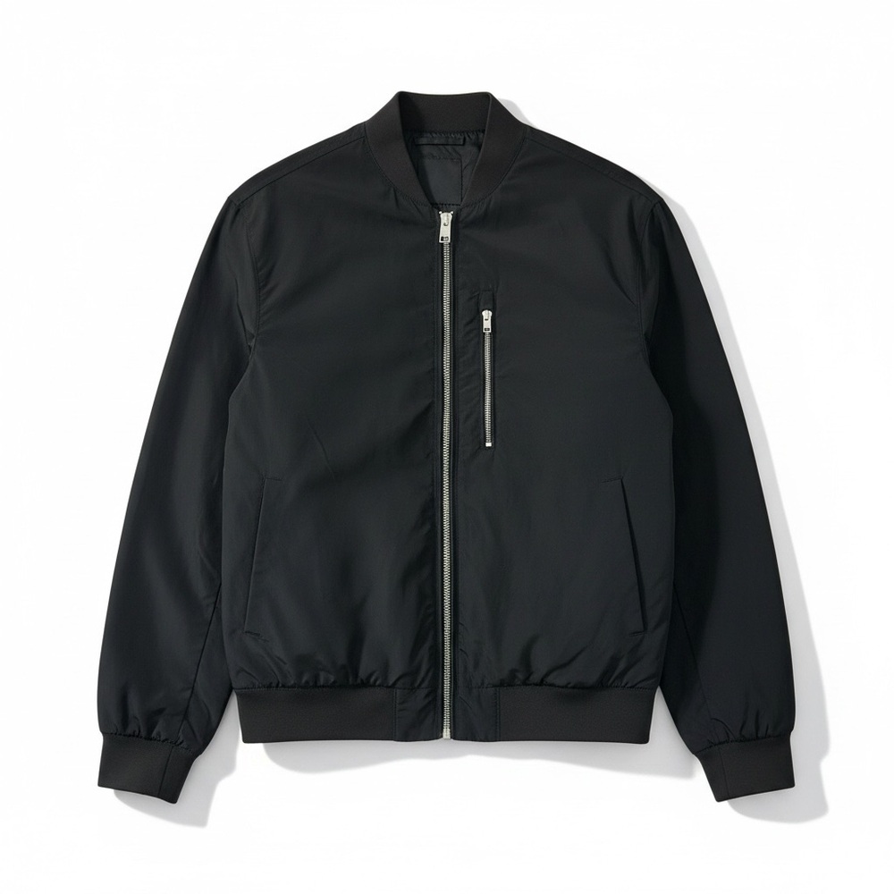 H&M Black Lightweight Zip-Up Bomber Jacket Size M Minimalist